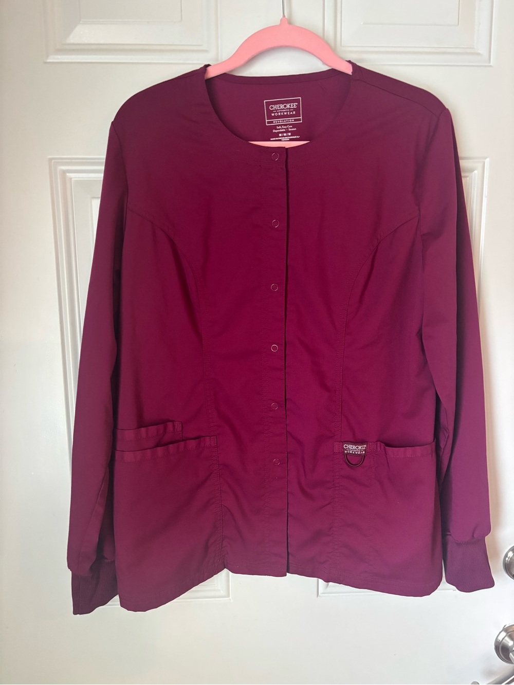 Cherokee Women's Snap-Front Medical Scrub Jacket - Burgundy